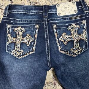 Miss Me Women's Dark Blue Skinny Jeans with Embellished Pockets size 26